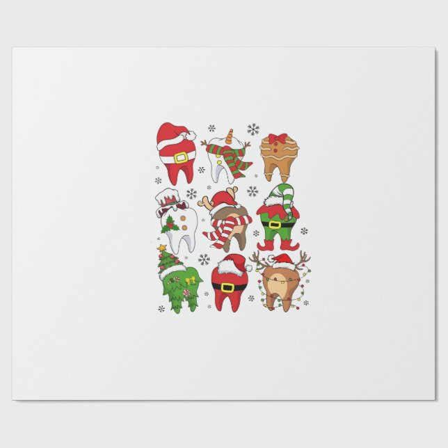 Niedliche Weihnachts-Zahnstochfiguren Spaß Urlaub Geschenkpapier (Flach)