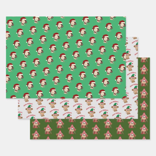 Niedliche Weihnachtsaffen Geschenkpapier Set (Set)