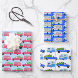 Niedliche Weihnachtsanhänger RVs Camping-Reise-Url Geschenkpapier Set