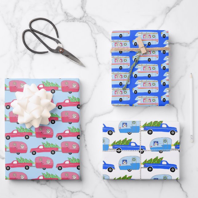 Niedliche Weihnachtsanhänger RVs Camping-Reise-Url Geschenkpapier Set (Vorderseite)