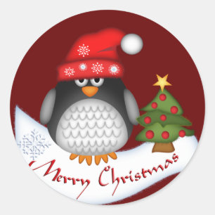 Niedliche Weihnachtsaufkleber mit Pinguin und Text Runder Aufkleber