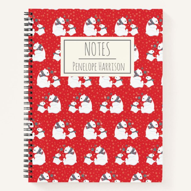 Niedliche Weihnachtsbären Rot Personalisiert Notizbuch (Vorderseite)