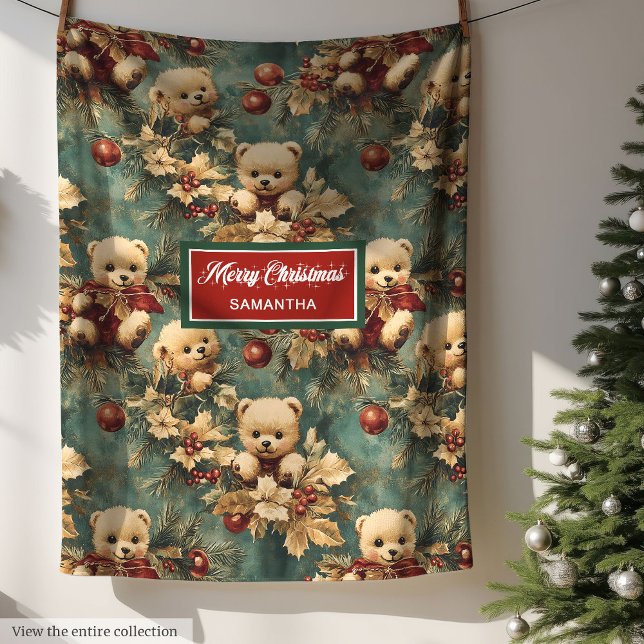 Niedliche Weihnachtsbärenpastellfarben Fleecedecke (Cute Christmas Teddy Bears Pastel Muted Colors Fleece Blanket)