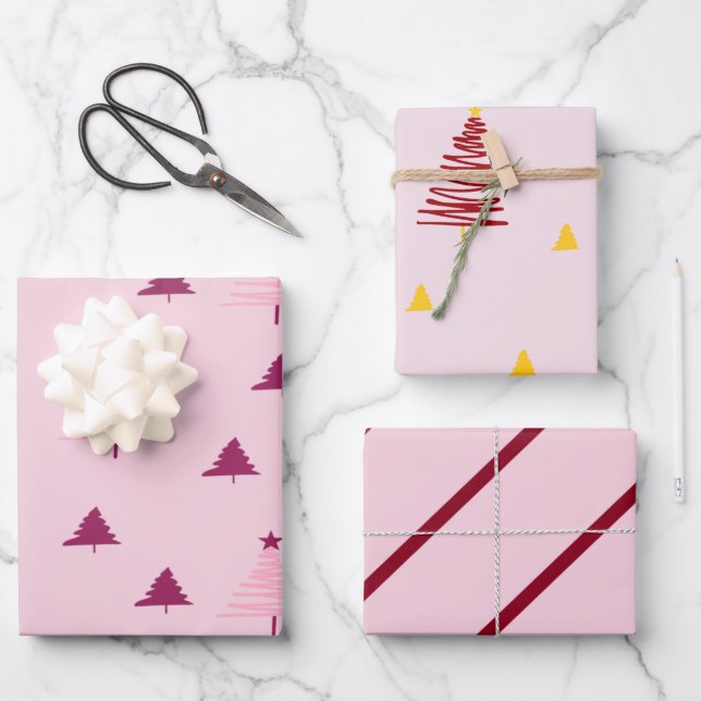 Niedliche Weihnachtsbaum-Wrapping-Papierblätter Geschenkpapier Set (Vorderseite)