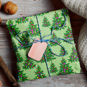 Niedliche Weihnachtsbäume grün Geschenkpapier