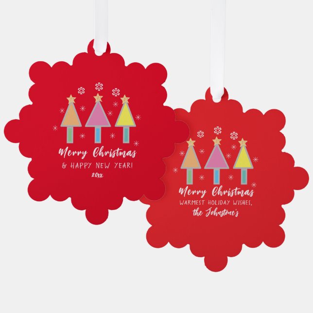 Niedliche Weihnachtsbäume Name Rustikaler Roter Ur Ornament Karte (Vorderseite/Rückseite)