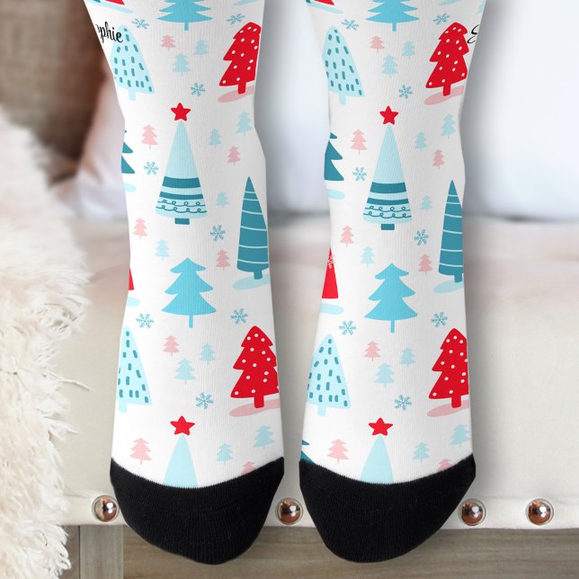 Niedliche Weihnachtsbäume Personalisierte Namensso Socken (Cute Christmas trees Personalized Socks)