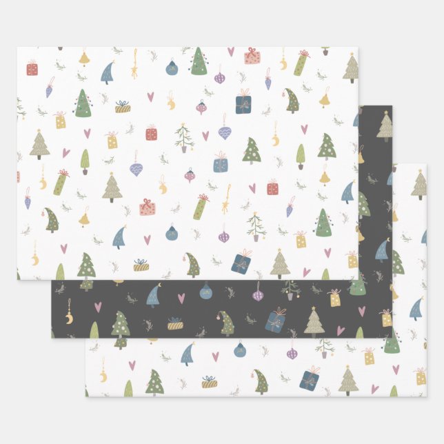 Niedliche Weihnachtsbäume präsentieren Ziermuster Geschenkpapier Set (Set)