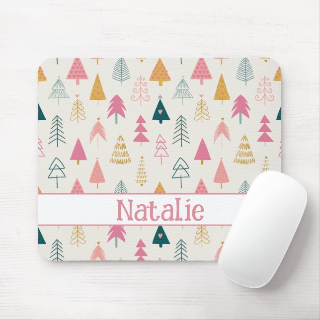 Niedliche Weihnachtsbäume Rosa Muster Name Mousepad (Mit Mouse)