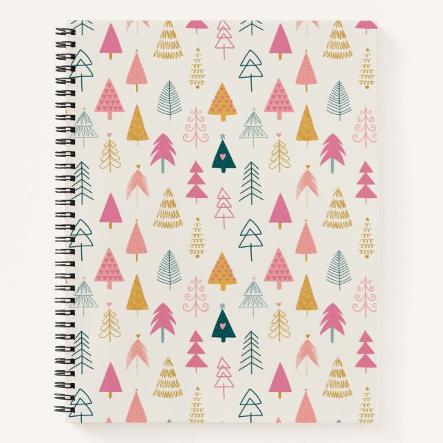 Niedliche Weihnachtsbäume Rosa Muster Notizbuch (Vorderseite)