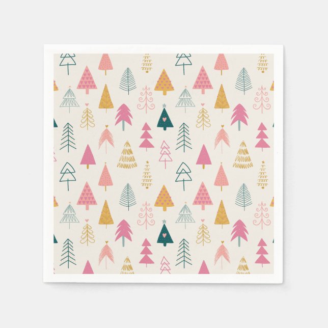 Niedliche Weihnachtsbäume Rosa Muster Serviette (Vorderseite)