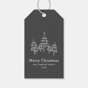 Niedliche Weihnachtsbäume Schwarz-weiß Geschenkanhänger