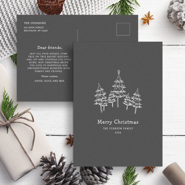 Niedliche Weihnachtsbäume Schwarz-weiß Postkarte (Von Creator hochgeladen)