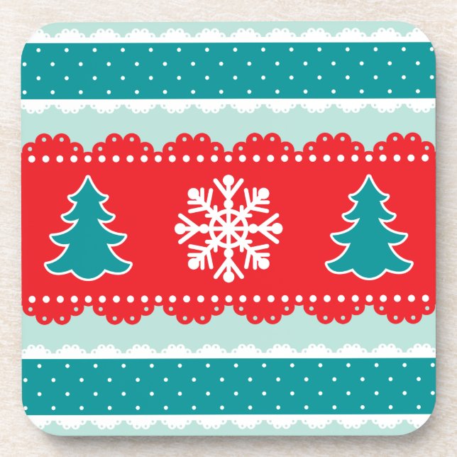 Niedliche Weihnachtsbäume Snowflakes Gemustertes D Untersetzer (Vorderseite)