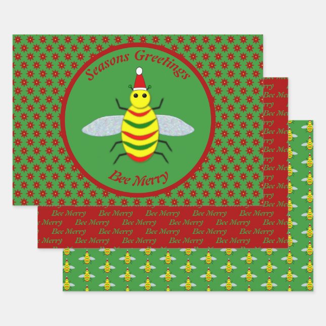 Niedliche Weihnachtsbäume und Poinsettia Blume Cus Geschenkpapier Set (Set)