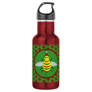 Niedliche Weihnachtsbäume und Poinsettia-Blume Edelstahlflasche