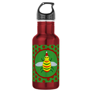Niedliche Weihnachtsbäume und Poinsettia-Blume Edelstahlflasche