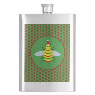 Niedliche Weihnachtsbäume und Poinsettia-Blume Flachmann