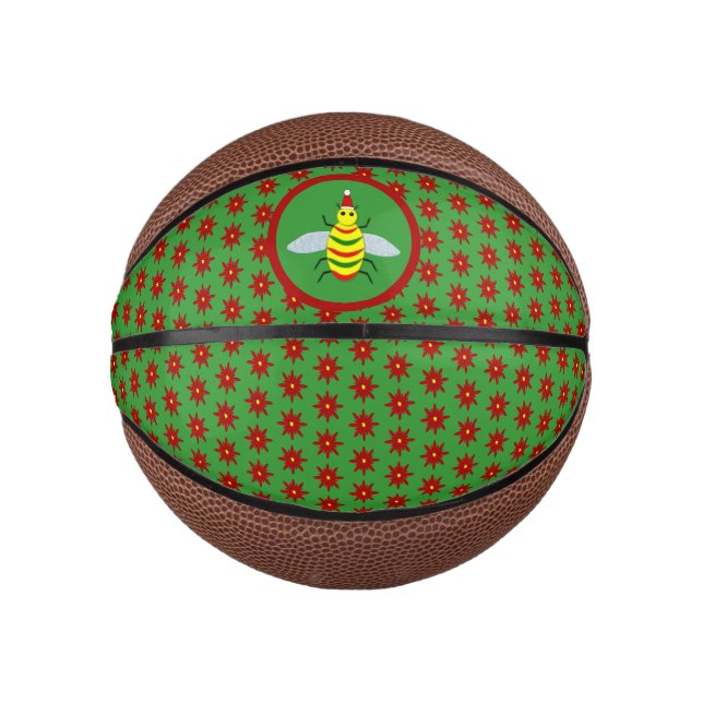 Niedliche Weihnachtsbäume und Poinsettia-Blume Mini Basketball (Vorderseite)