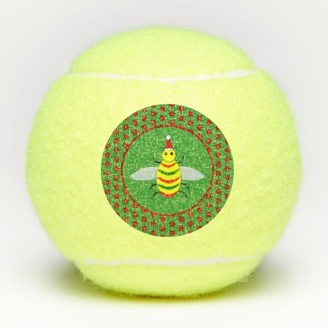 Niedliche Weihnachtsbäume und Poinsettia-Blume Tennisbälle (Vorderseite)