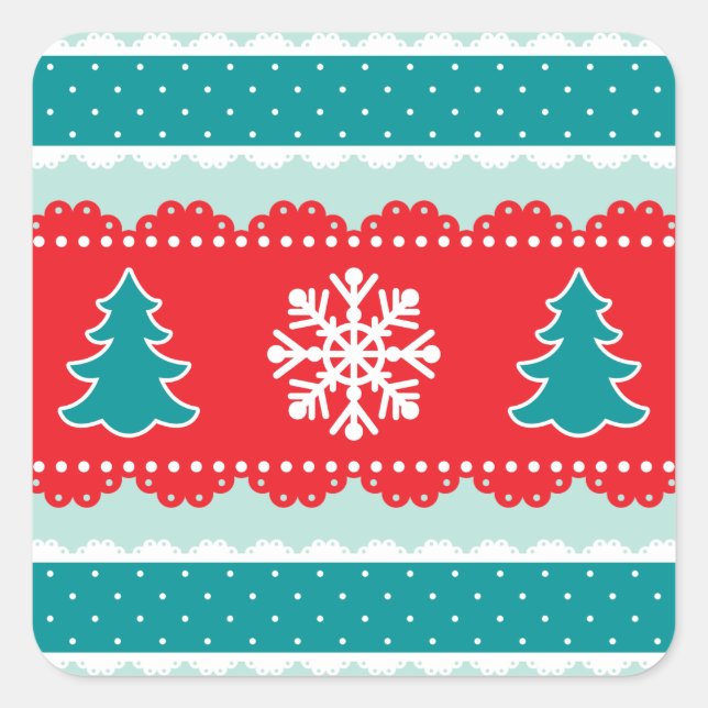 Niedliche Weihnachtsbäume und Schneeflocken-Muster Quadratischer Aufkleber (Vorderseite)