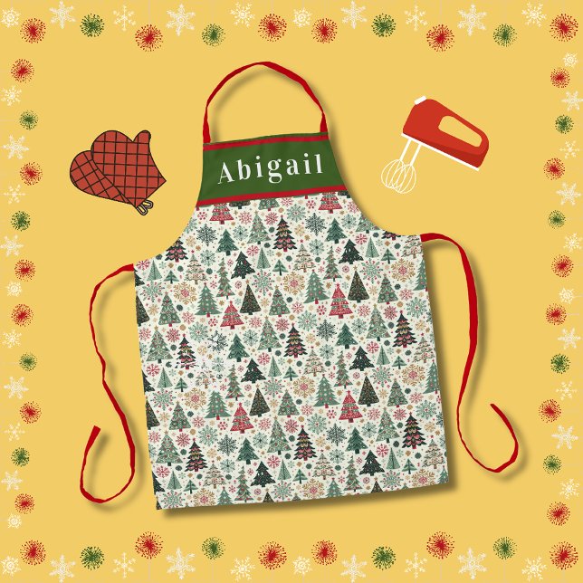 Niedliche Weihnachtsbäume und Schneeflocken Schürze (Cute Christmas Tree Design for the Festive Season. Cook up a storm with this cute gift item!)