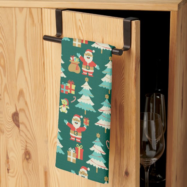 Niedliche Weihnachtsbäume Vintage Stimmung Geschirrtuch (Drittel gefaltet)