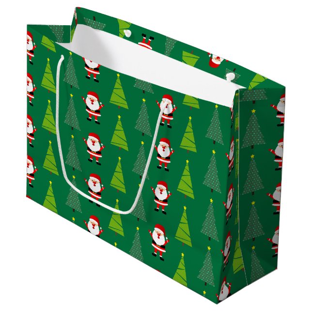Niedliche Weihnachtsbäume & Weihnachtsklauseln Grü Große Geschenktüte (Vorderseite Schrägansicht)