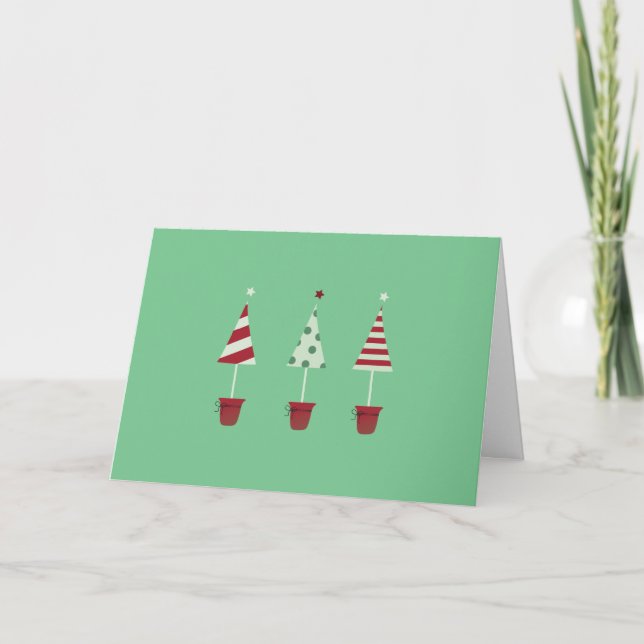 Niedliche Weihnachtsbaumen Grünrot Karte (Vorderseite)