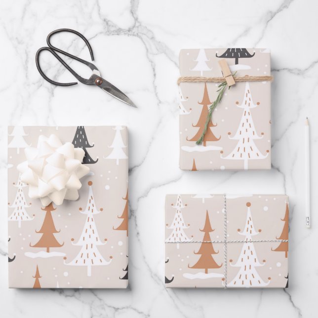 Niedliche Weihnachtsbaumen in Pink Boho Brown Geschenkpapier Set (Vorderseite)