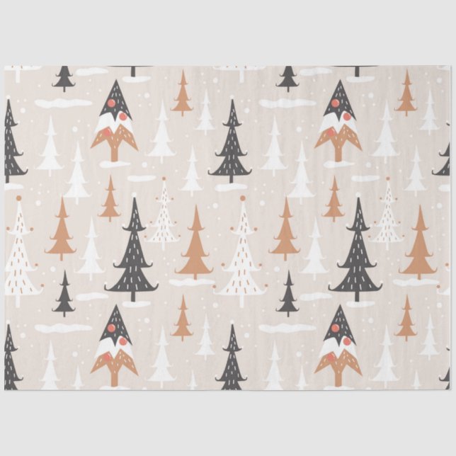 Niedliche Weihnachtsbaumen in Pink Boho Brown Seidenpapier (Vorderseite)