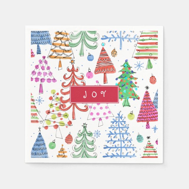 Niedliche Weihnachtsbaumen Muster mit Joy Typograf Serviette (Vorderseite)