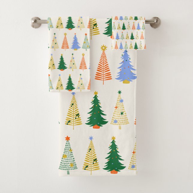 Niedliche Weihnachtsbaumen Red Green Boho Badhandtuch Set (Insitu)