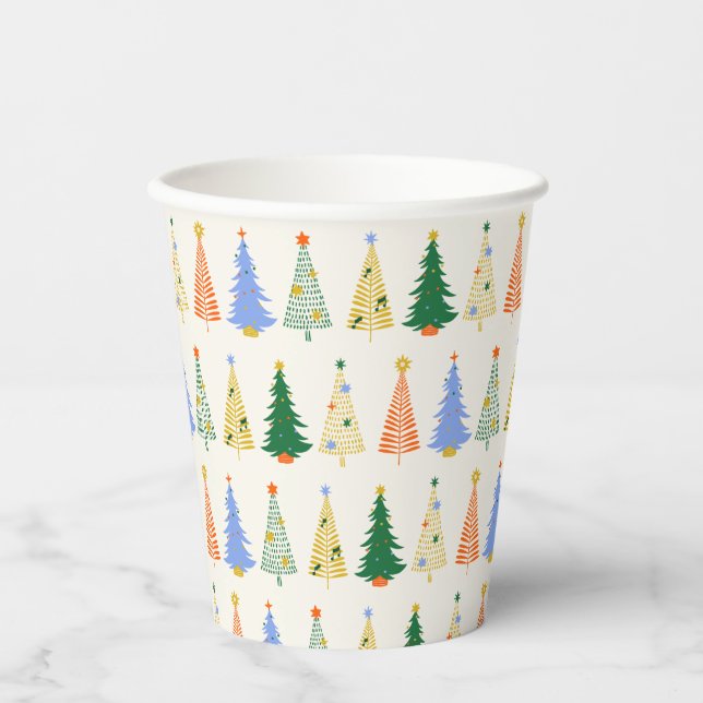 Niedliche Weihnachtsbaumen Red Green Boho Pappbecher (Vorderseite)