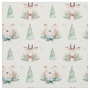 Niedliche Weihnachtsbaumen Waldbären & Hirsche Stoff