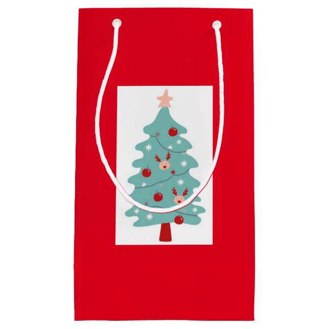 Niedliche Weihnachtsbaumgeschenktasche (rot) Kleine Geschenktüte (Vorderseite)