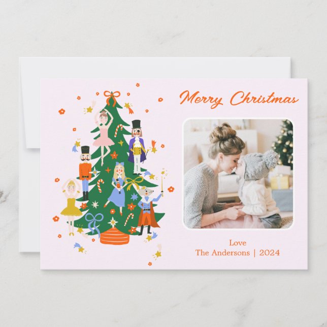 Niedliche Weihnachtsbaumillustration mit Foto Feiertagskarte (Vorderseite)