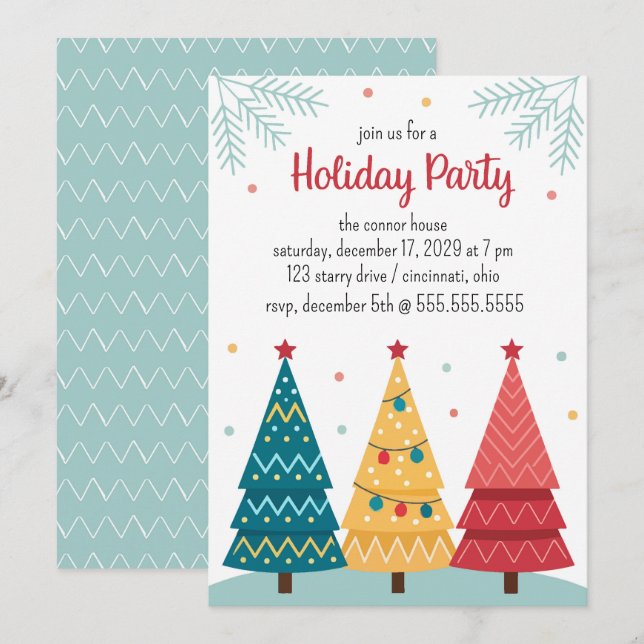 Niedliche Weihnachtsbaumparty Einladung (Vorne/Hinten)