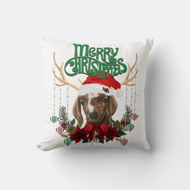 Niedliche Weihnachtsbordziege mit Antlern und Kran Kissen (Vorderseite)