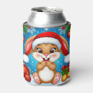 Niedliche Weihnachtsbunny Wear Weihnachtsmannmütze Dosenkühler