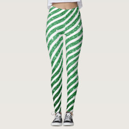 Niedliche Weihnachtscreme Candy Cane Glitzer Green Leggings
