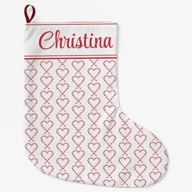 Niedliche Weihnachtscreme Cane Hearts Personalisie Großer Weihnachtsstrumpf (Vorderseite)