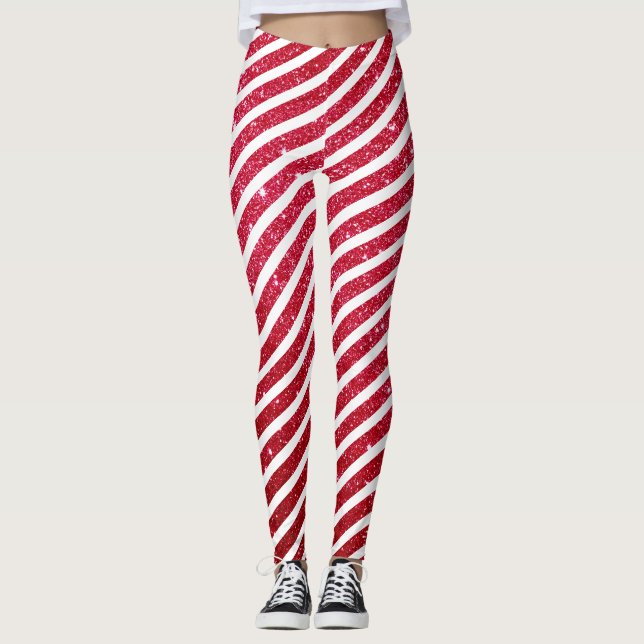 Niedliche Weihnachtscreme Cane Holiday Stripped Pa Leggings (Vorderseite)