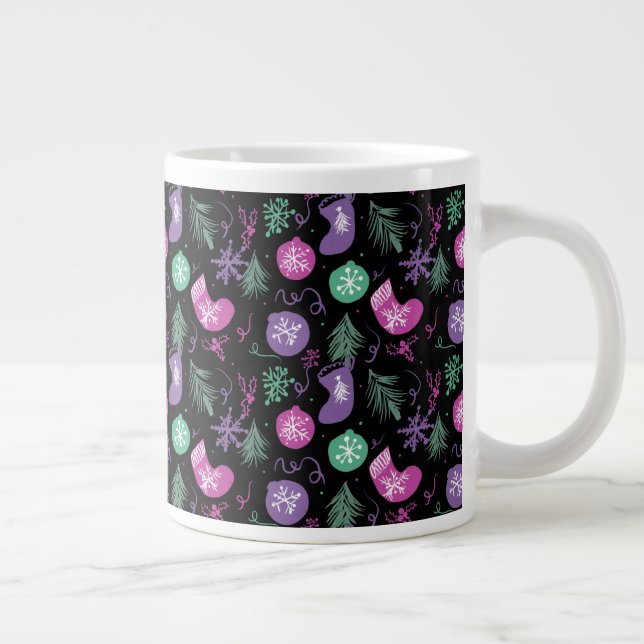 Niedliche Weihnachtsdächer Schneeflocken Strumpf B Jumbo-Tasse (Rechts)