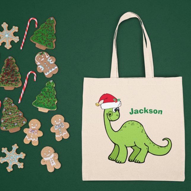 Niedliche Weihnachtsdinosaurier Custom Green Kids  Tragetasche (Von Creator hochgeladen)