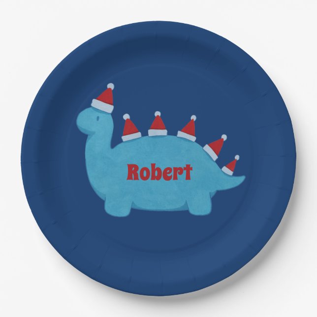 Niedliche Weihnachtsdinosaurier Festtagsname Pappteller (Vorderseite)