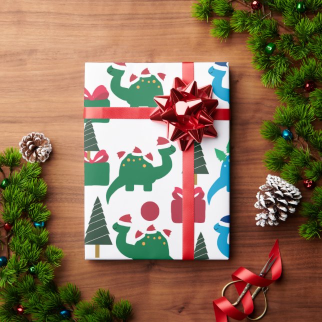 Niedliche Weihnachtsdinosaurier Geschenkpapier (Feiertagsgeschenk)