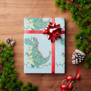 Niedliche Weihnachtsdinosaurier Lights Kids Wrappi Geschenkpapier