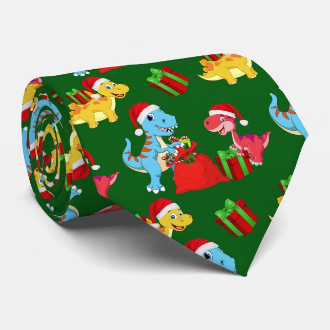Niedliche Weihnachtsdinosaurier-Muster-Krawatte Krawatte (Gerollt)