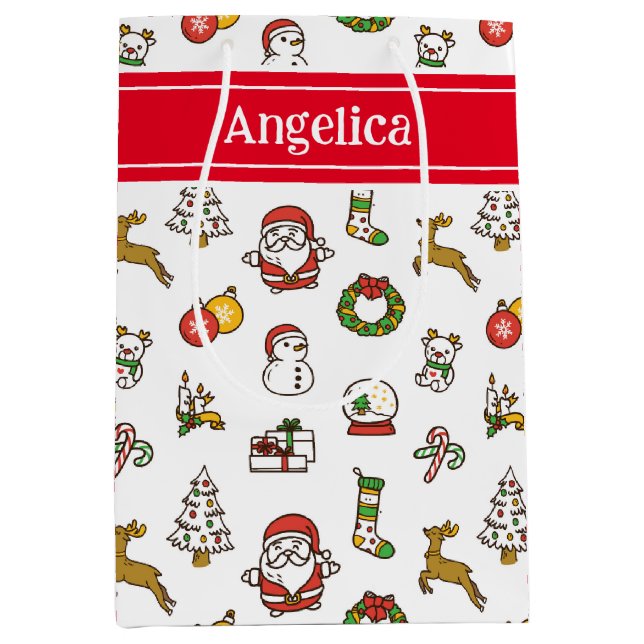 Niedliche Weihnachtsdoodles Mittlere Geschenktüte (Vorderseite)